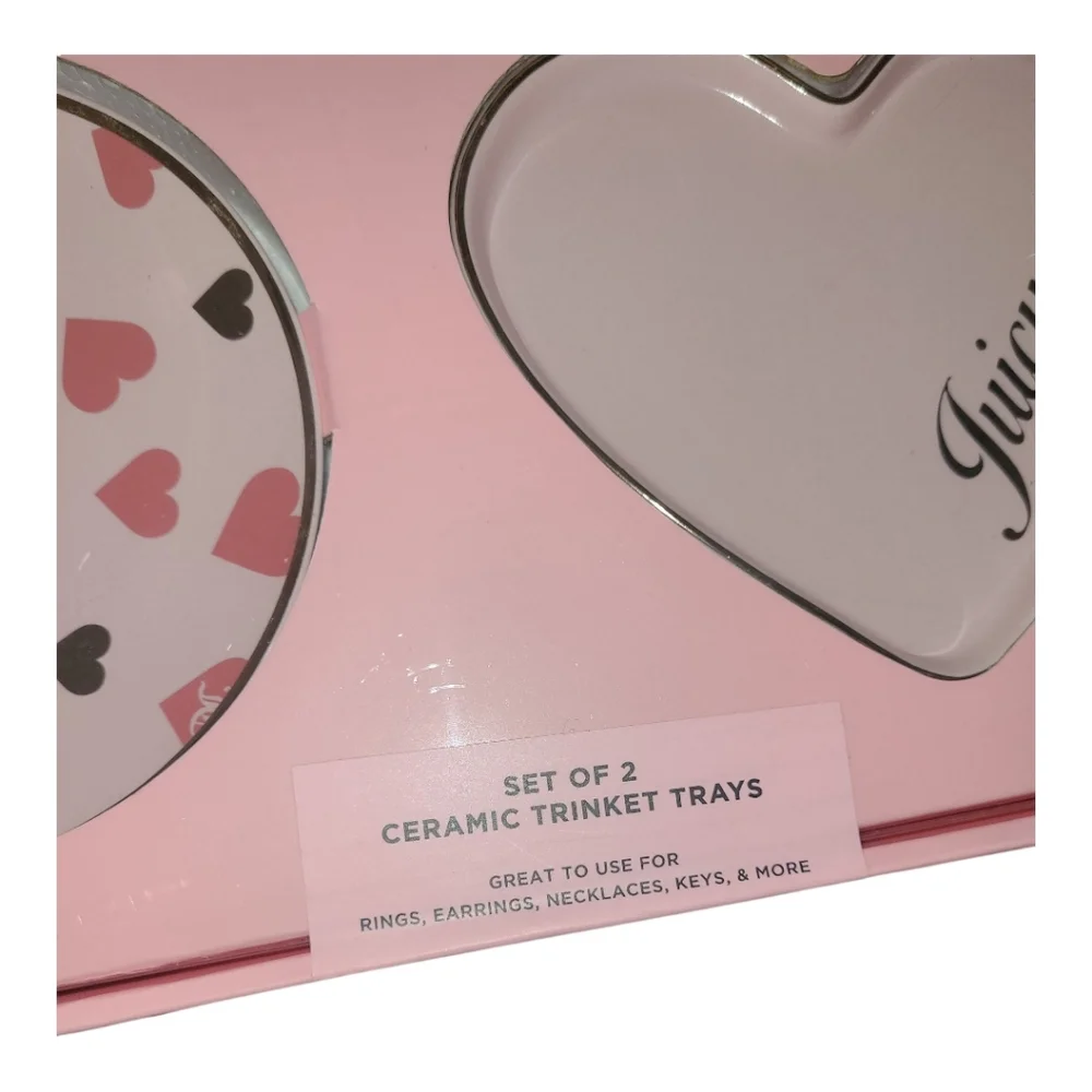 Juicy Couture Ceramic Pink and Red Heart Trinket Tray Set